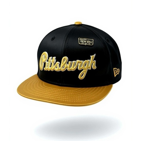 New Era Pittsburgh Pirates Satin Baseball Cap Black 59FIFTY Fitted Hat 7 3/8